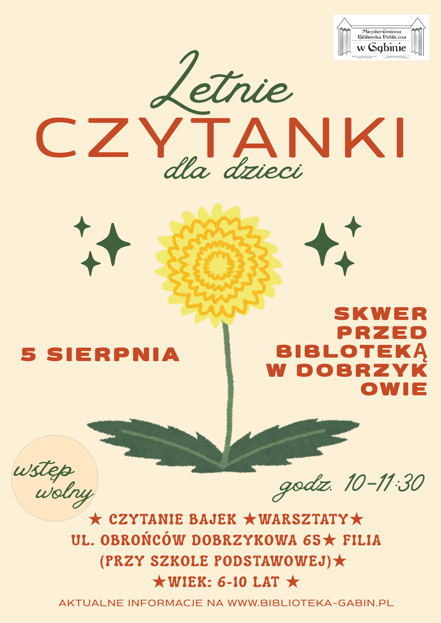Ostatnie Letnie Czytanki w bibliotece w te wakacje. Zaproszenie