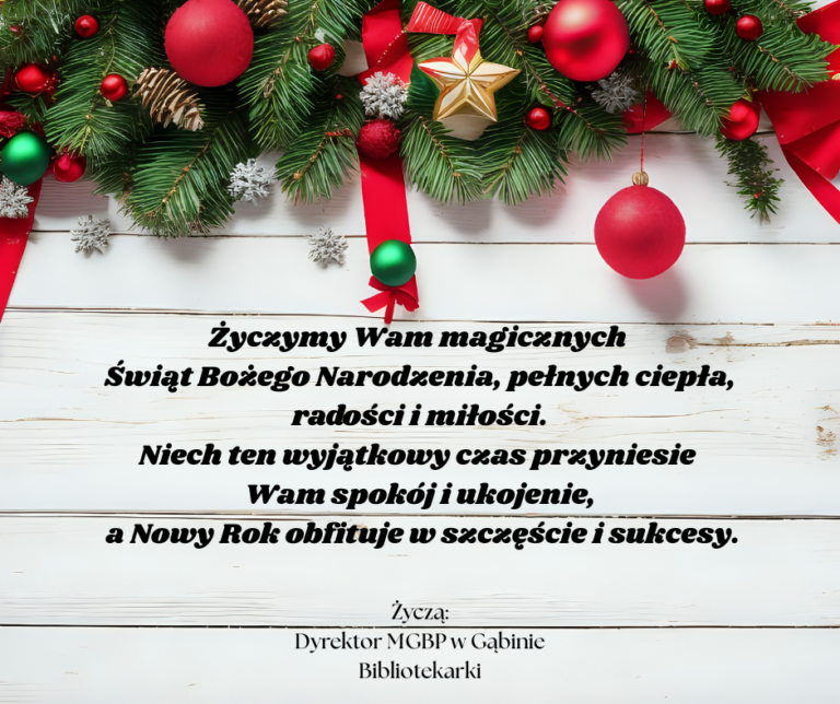 Życzymy Wam magicznych Świąt Bożego Narodzenia, pełnych ciepła, radości i miłości. Niech ten wyjątkowy czas przyniesie Wam spokój i ukojenie, a Nowy Rok obfituje w szczęście i sukcesy. Wesołych Św